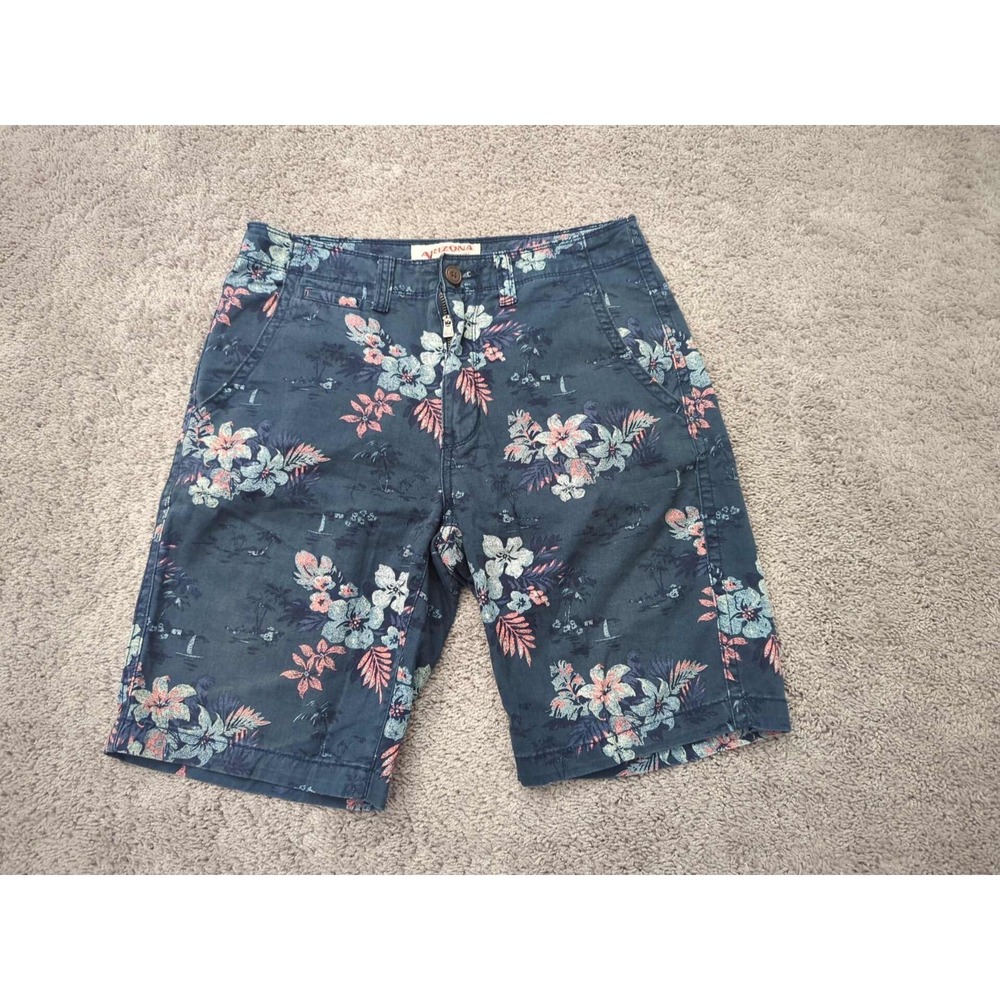 Arizona Cargo Shorts Mens 30 Blue Tropical Floral Inseam: 9.5" 100%Cotton Casual